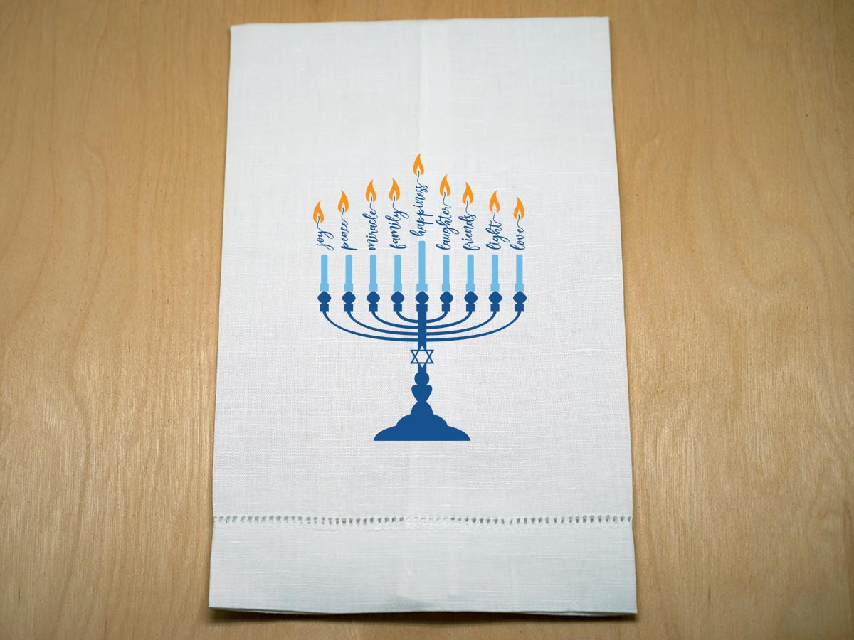 Elegant Menorah Hanukkah Linen Guest Towel