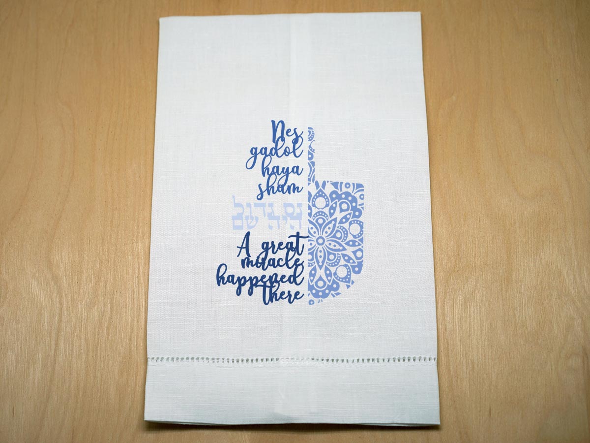 Miracle Dreidel Hanukkah Linen Hand Towel