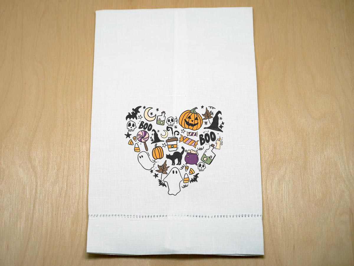 Halloween Doodle Heart Printed Kitchen Towel with Spooky Icons