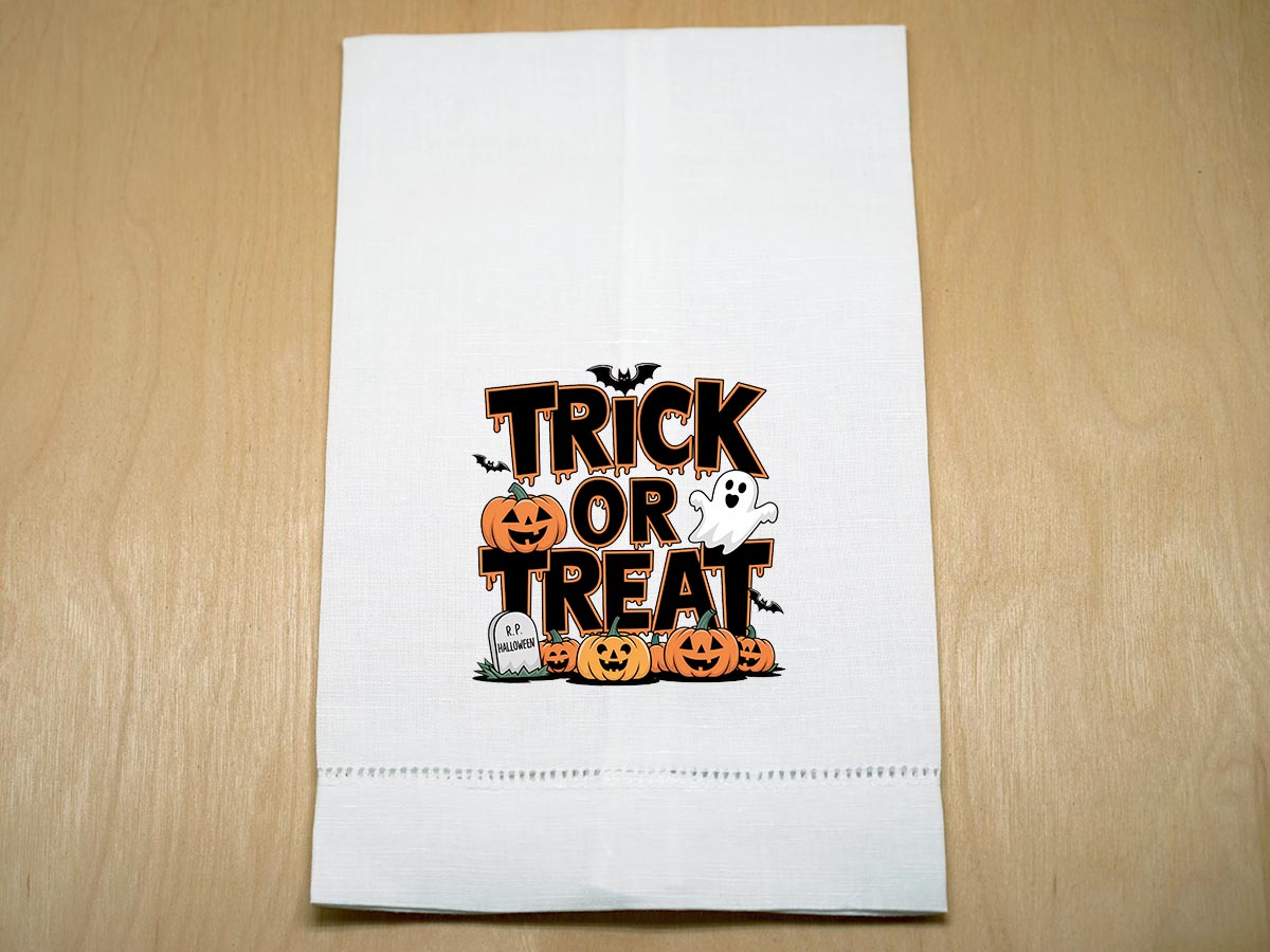 Trick Or Treat Halloween Guest Hand Towel w/ Ghosts & Pumpkins