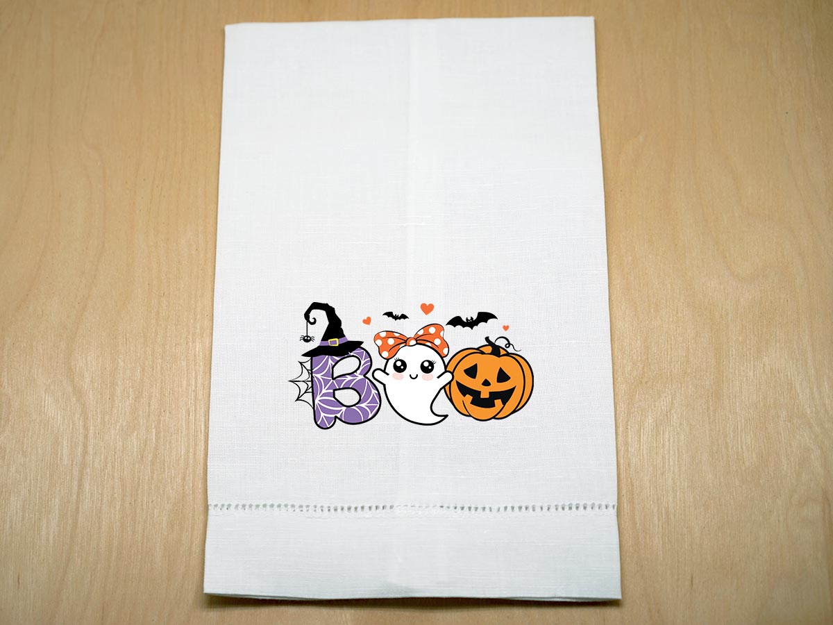 BOO Halloween Guest Hand Towel with Ghosts & Pumpkins