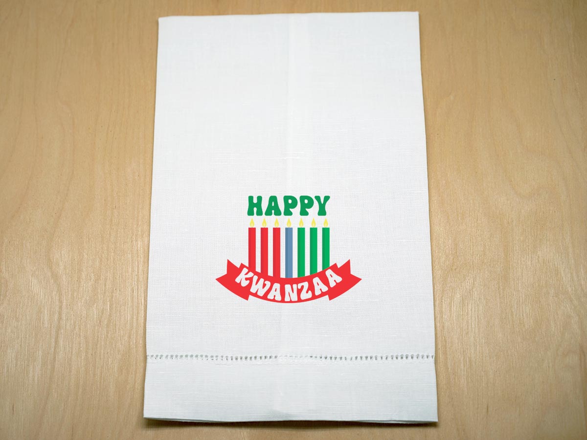 Happy Kwanzaa Candles Linen Hand Towel