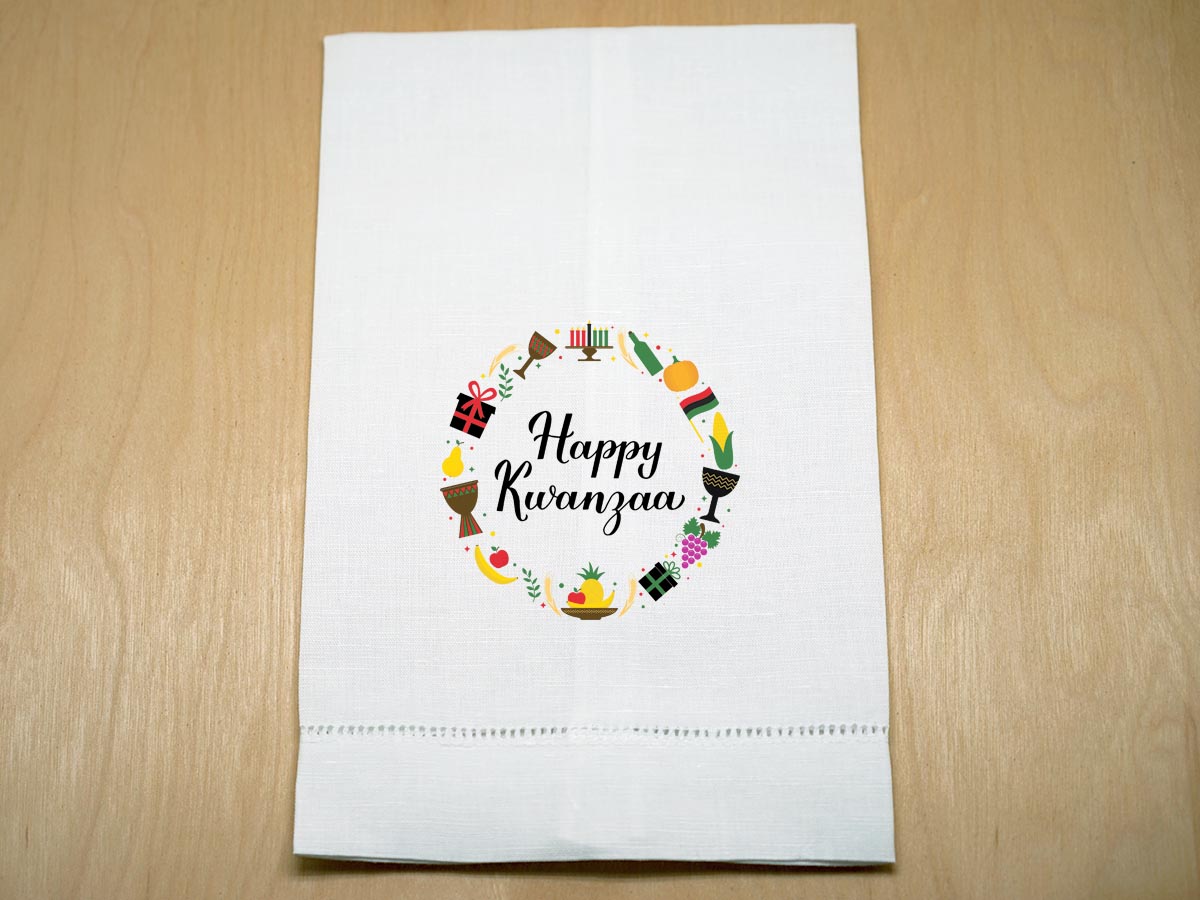 Happy Kwanzaa Wreath Linen Guest Towel