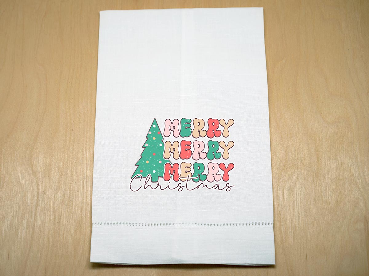 Merry Merry Merry Christmas Holiday Print Linen Towel