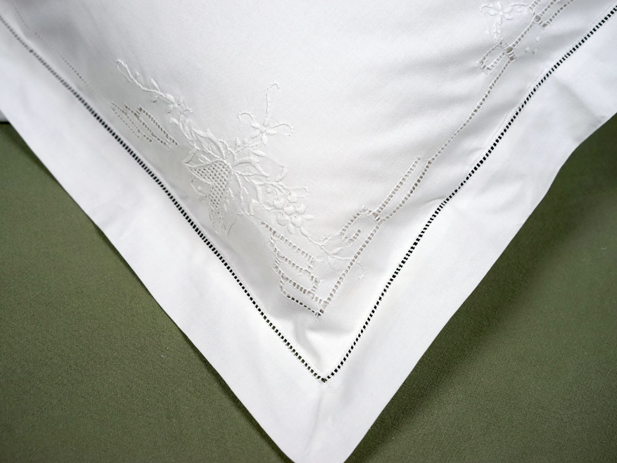 Pair of White Autumn Hemstitched Pillow Shams