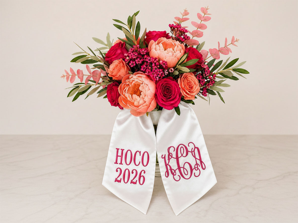 Personalized Satin Bouquet Ribbon Sash 2 Lines 3 Initials Font G