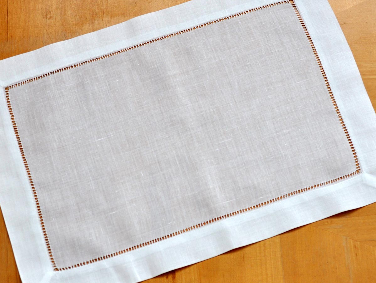 4 Pc Set White Hemstitched Linen Placemats