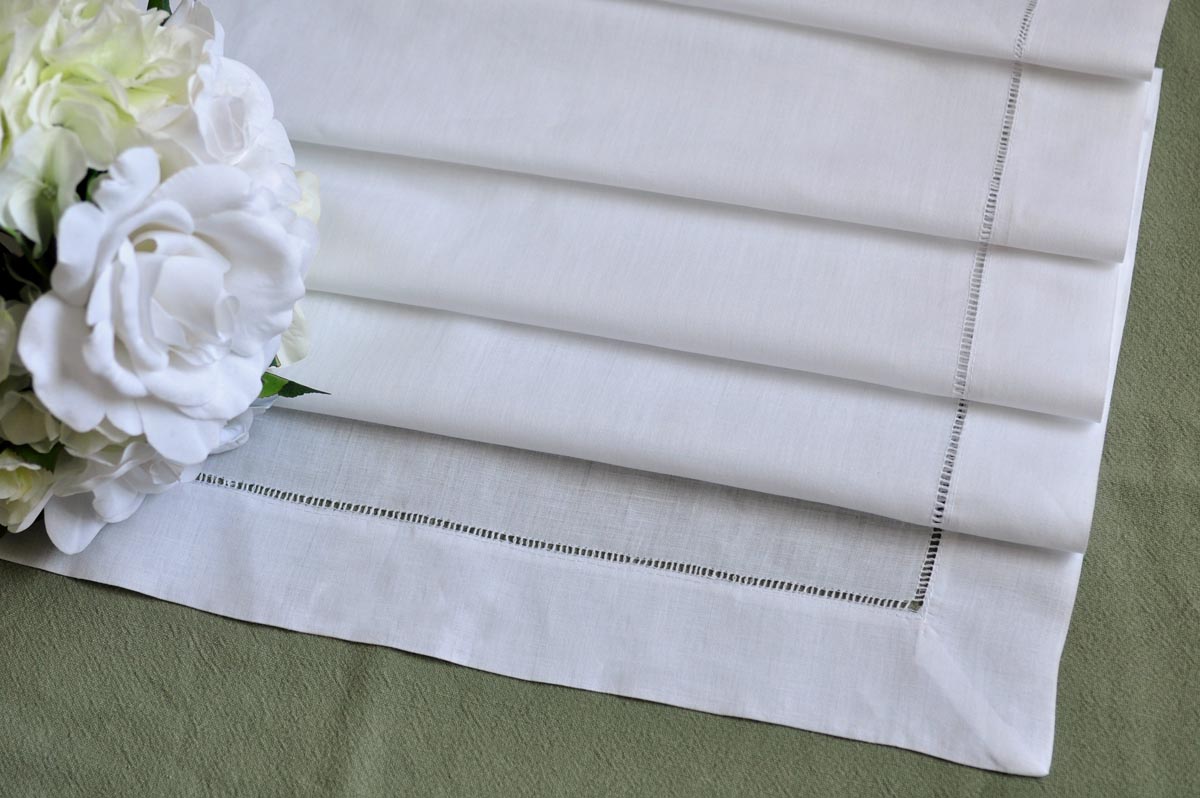 Extra Long White Hemstitched Linen Table Runner 16"X108"