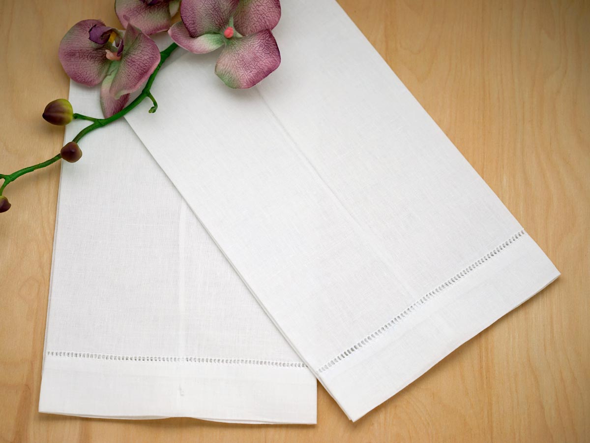 Set of 4 Linen Hand Towels with Hemstitched Edges