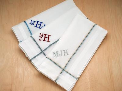 Set of 3 Assorted Dual Colored Stripes Monogrammed Mens Hankies