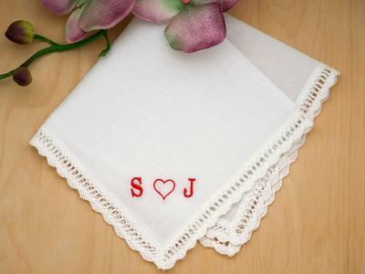 Monogrammed Heart Ladies Handkerchief- Font R