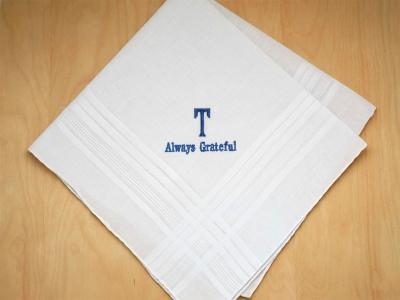 Monogrammed Mens Thank You Hankie w/ 1 Initial 1 Line Font E