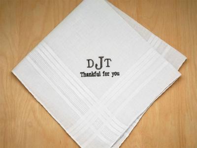 Monogrammed Thank You Mens Hankie w/ 3 Initial 1 Line Font R