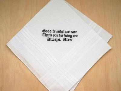 Personalized Friendship Mens Handkerchief w/ 4 Lines Font K