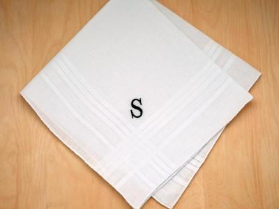 Mens Monogrammed Wedding Hankie w/ 1 Initial - Font R