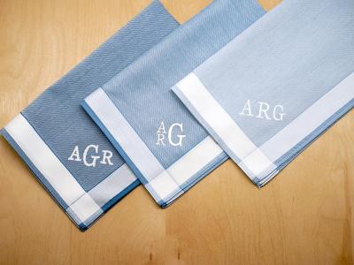 Set of 3 Mixed Shades of Blue Mens Handkerchiefs Font R