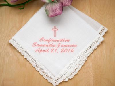 Personalize Up To 3 Lines Hankie w/ Cross - Font L