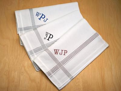 Set of 3 Personalized Striped Mens Handkerchiefs - Font R