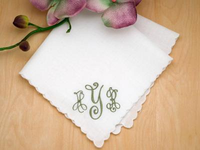 Monogrammed Wedding Hankie w/ 3 Initials - Font B