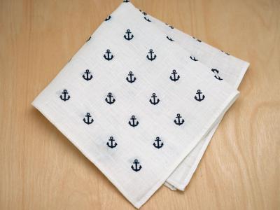 White Nautical Mens Linen Pocket Square
