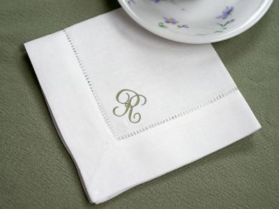 Set of 4 Monogrammed Linen Tea Napkins w/ 1 Initial- Font J