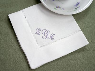 Set of 4 Monogrammed Linen Tea Napkins w/ 3 Initials- Font J