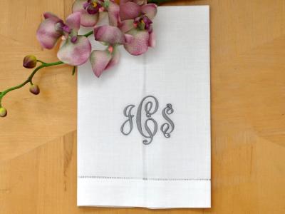 Monogrammed White Linen Hand Towel w/3 Initials Font B