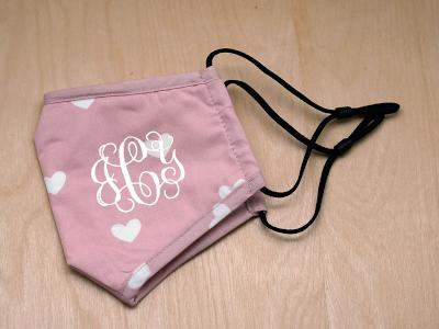 Monogrammed Pink Face Mask with White Hearts