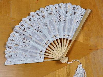 White Victorian Battenburg Lace Fan