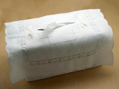 Cotton Tissue Box Cover with Drawnwork