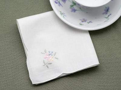 1 Dozen Tea Napkins with Pastel Embroidered Flowers
