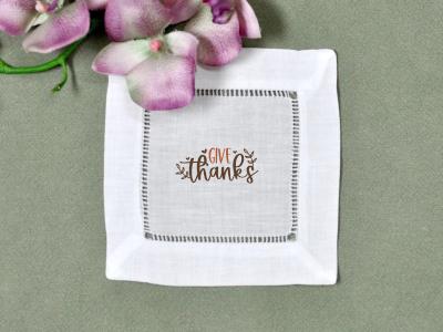 Set Of 4 Give Thanks Linen Cocktail Napkins