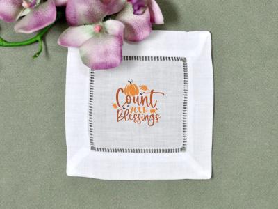 Set Of 4 Count Your Blessings Linen Cocktail Napkins