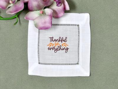 Set of 4 Thankful For Everything Linen Cocktail Napkins