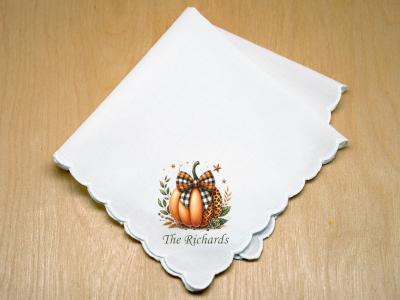 Custom Print Plaid Pumpkin Handkerchief with Name