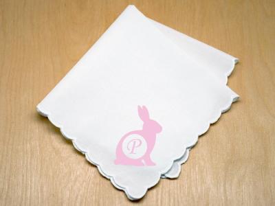 Custom Print Handkerchief w/ Pink Bunny And 1 Initial