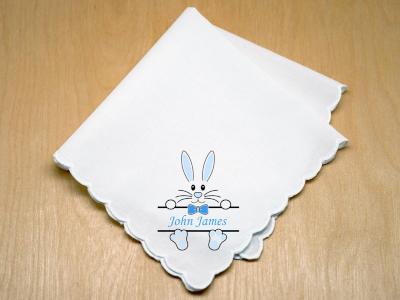 Custom Print Handkerchief w/ Blue Bunny And 1 Line