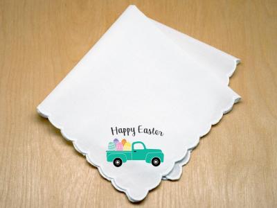 Easter Parade Print Handkerchief With Pickup & Colorful Eggs