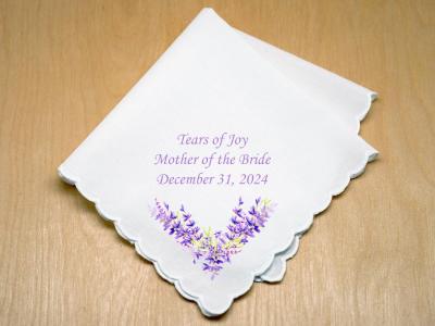 Custom 4 Line Message With Lavender Print Handkerchief