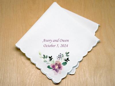 Custom 4 Line Message With Watercolor Rose Print Handkerchief