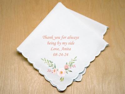 Custom 4 Line Message With Pink Peony Print Handkerchief