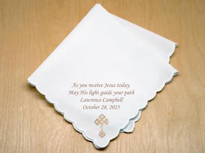 Custom 4 Line Message With Ornate Cross Print Handkerchief