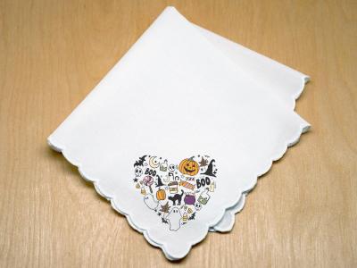 Halloween Doodle Print Hankie w/ Ghosts, Pumpkins, and Candy