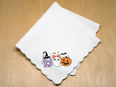 BOO Halloween Print Hankie with Ghost, Witch Hat, and Pumpkin