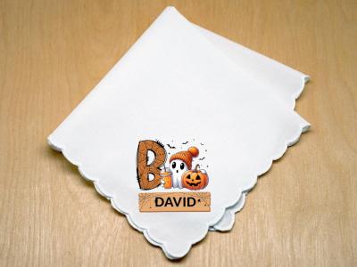 Personalized BOO Halloween Print Hankie w/ Ghost and Pumpkin