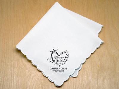 Heart & Crown Mis Quince Anos Custom Print Hankie w/ Name & Date  Heart & Crown Mis Quince Anos Custom Print Hankie w/ Name & Date