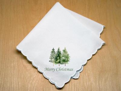 Custom Print Handkerchief w/ Christmas Trees And 1 Line