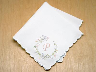 Custom Print Handkerchief w/ Floral Wreath And 1 Initial