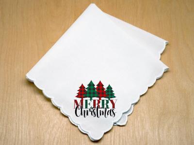 Merry Christmas Plaid Trees Print Handkerchief