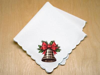 Plaid Christmas Bell with Holly Bow Print Handkerchief